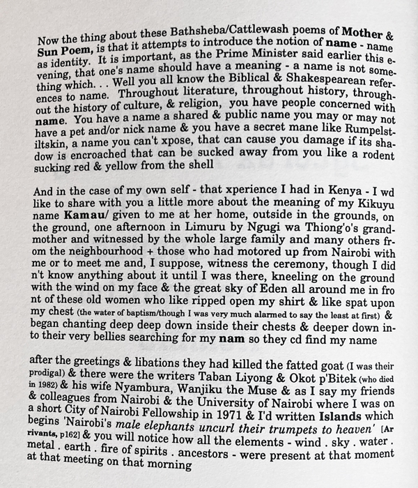 Kamau Brathwaite,  Barabajan Poems, Sycorax, Kenya